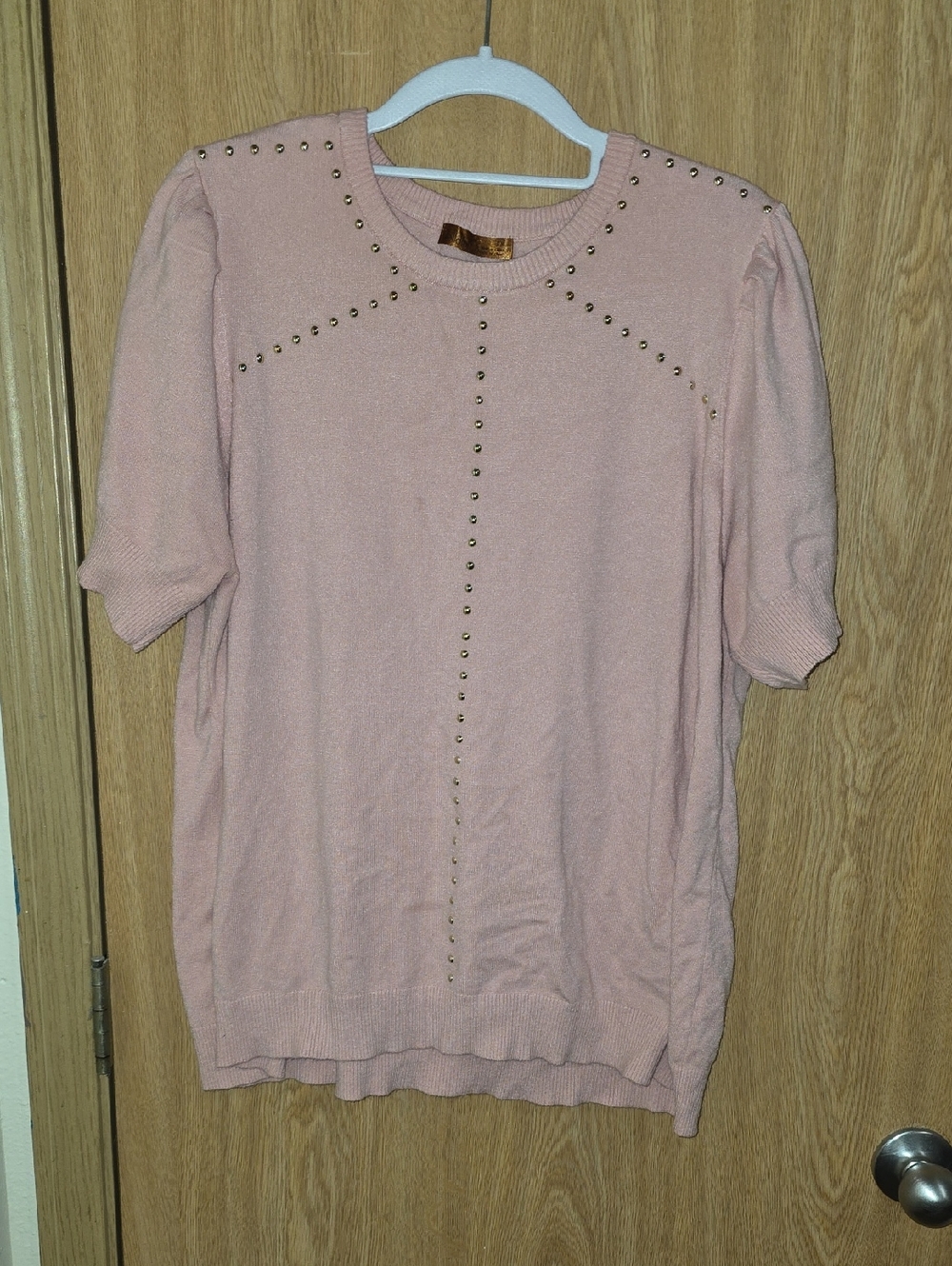 💫Women’s Pink Studded Short Sleeve Sweater